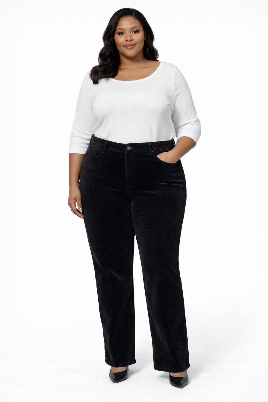 Talbots 22W Black Velvet High Waist Straight Leg Pants Plus Size 44x30